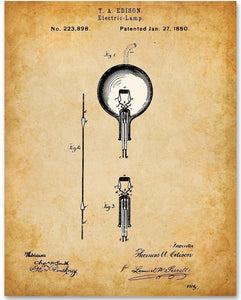 Thomas Edison Electric Lamp Patent Print