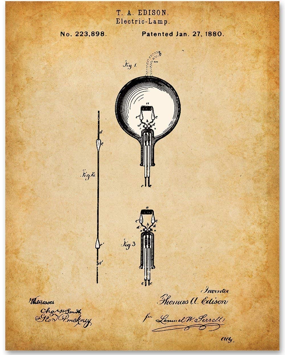 Thomas Edison Electric Lamp Patent Print